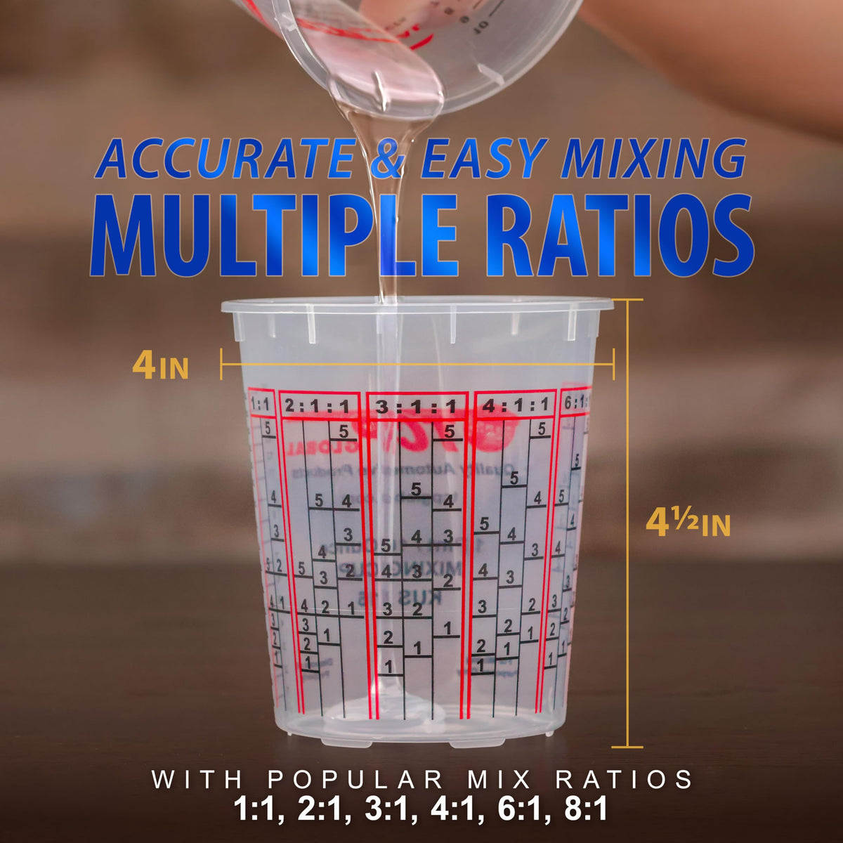 Custom Shop ratio scales show common mixes for epoxy resin accurately.