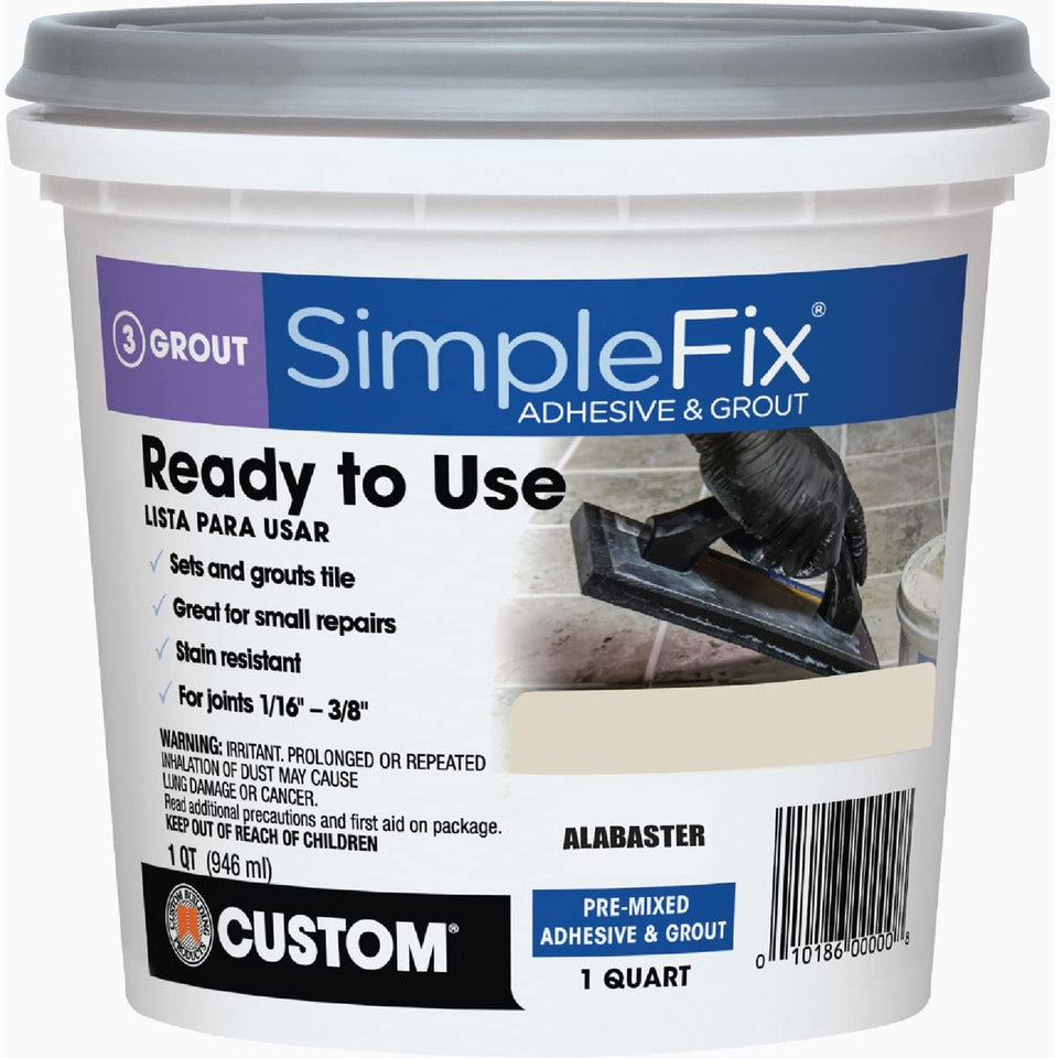 Custom SimpleFix indoor alabaster grout 1 qt showing stain resistance and color uniformity