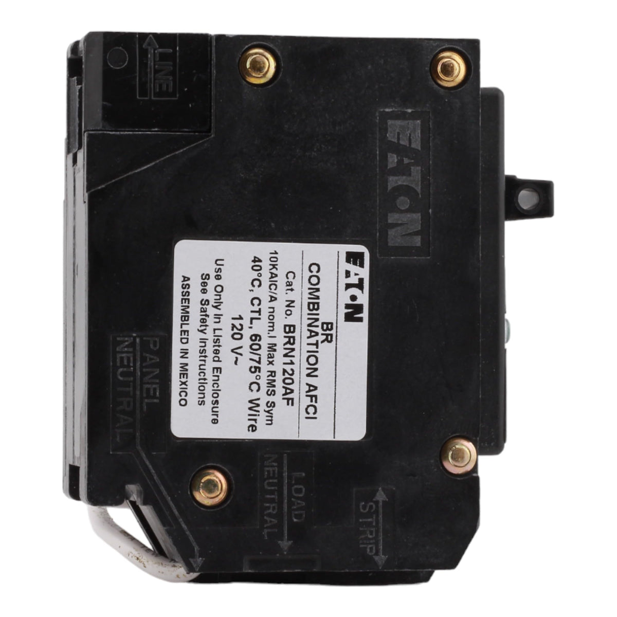 BRN120AF UL Listed label on the breaker reinforces safety compliance.