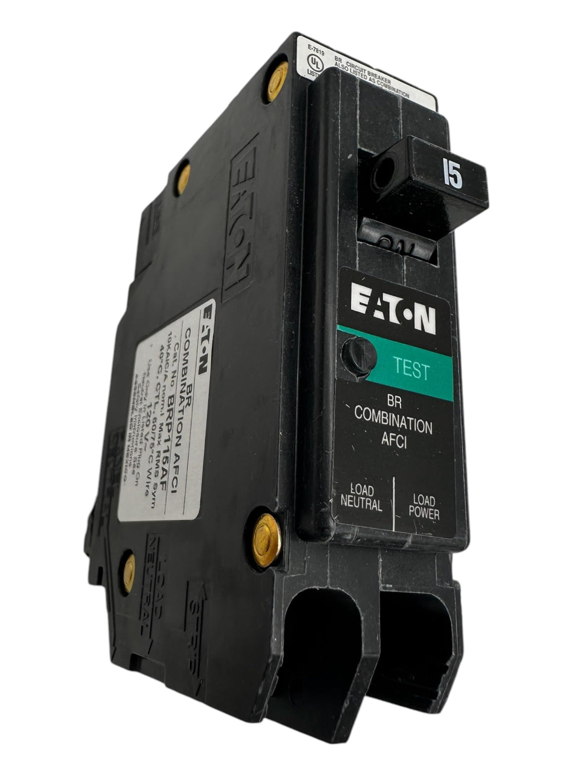 Cutler Hammer BRP115AF 15A AFCI breaker front view highlighting safe circuit protection.