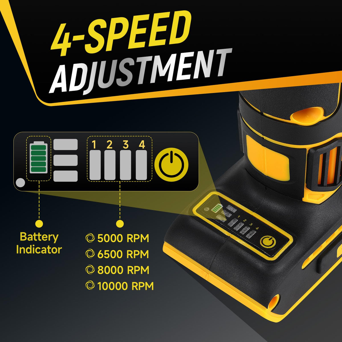 CUTOOK grinder with four-speed settings tailors tasks from cutting to sanding.