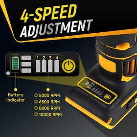 CUTOOK grinder with four-speed settings tailors tasks from cutting to sanding.