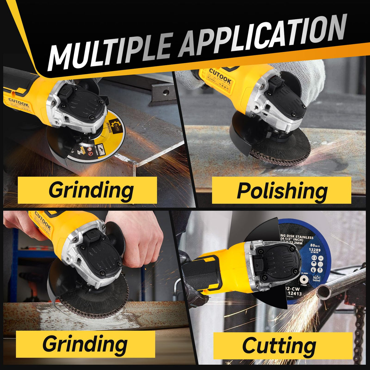 CUTOOK cordless grinder safety features promote safer operation with guard and soft start.