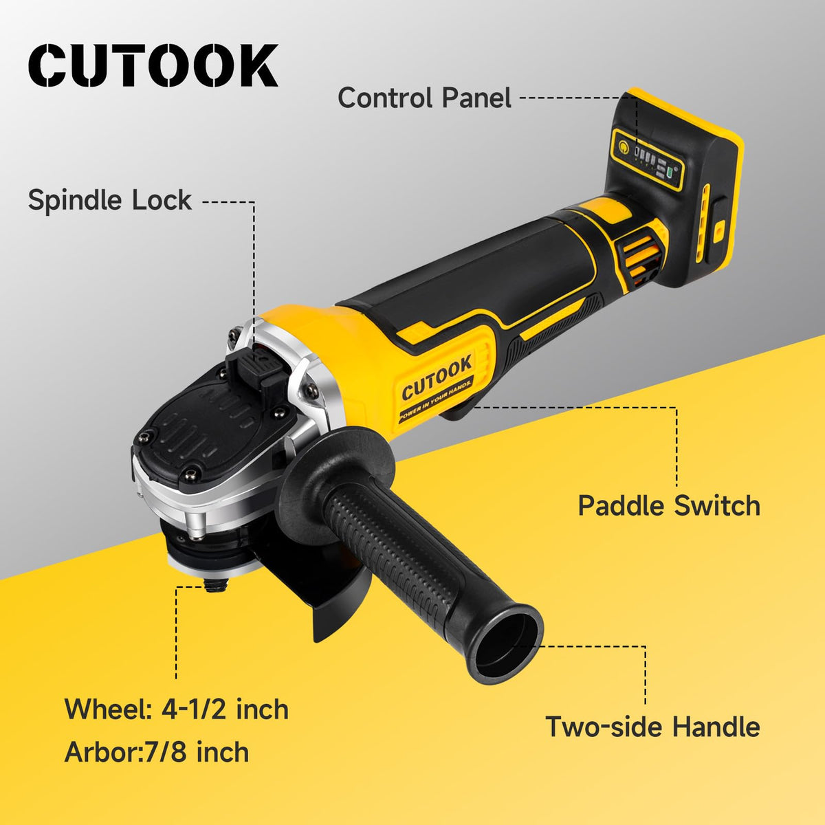 CUTOOK spindle lock enables quick, tool-free disc changes.