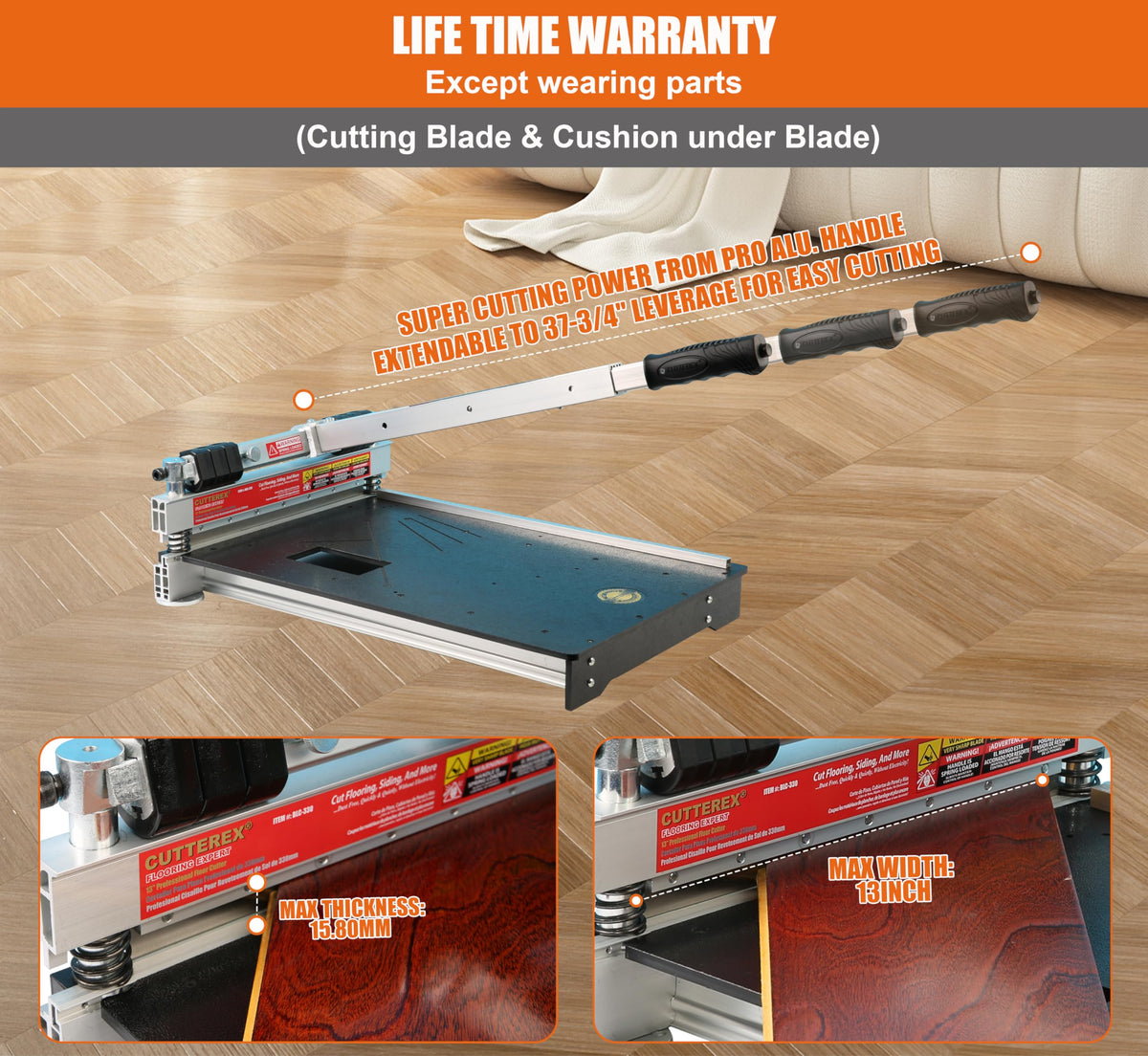 CUTTEREX floor cutter demonstrates wall siding capability for fiber cement and vinyl siding.