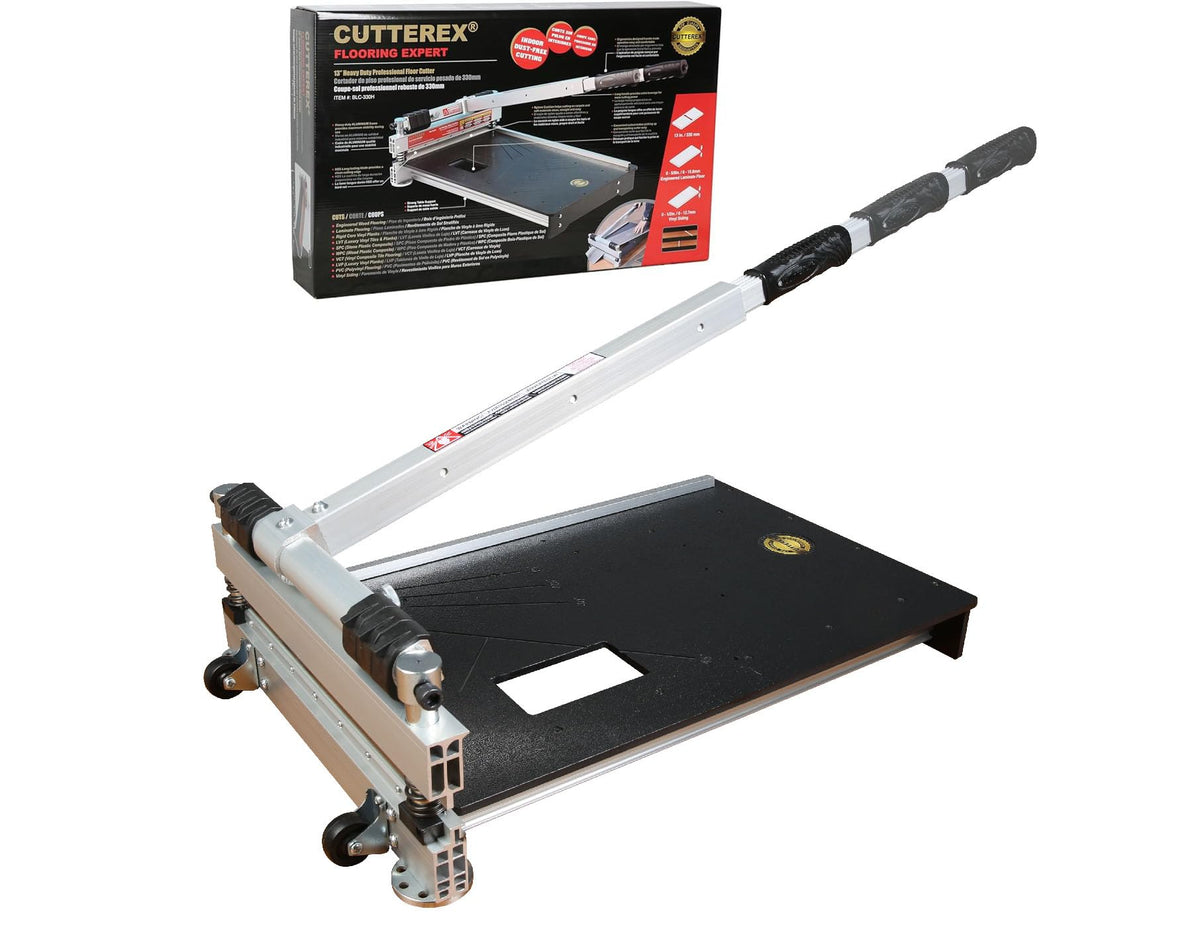 CUTTEREX Heavy Duty 13-Inch Floor Cutter enables wide cuts for vinyl planks.