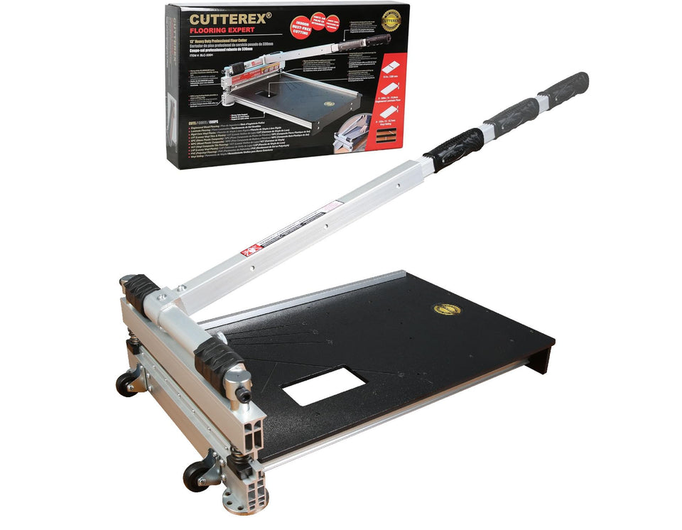 CUTTEREX Heavy Duty 13-Inch Floor Cutter enables wide cuts for vinyl planks.