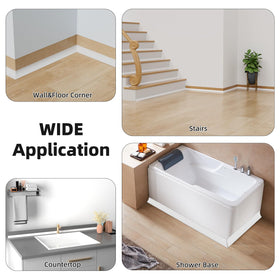Cuysfead bendable rubber trim adapts to curved surfaces around showers and sinks.