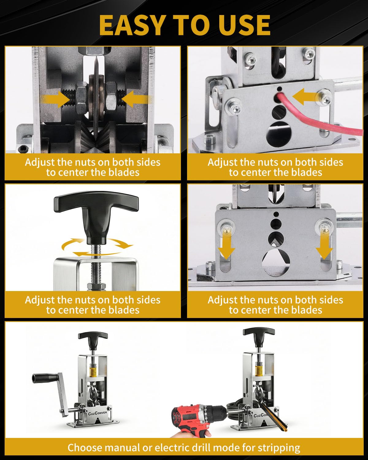 Cuzconven hand crank and drill mode reduce manual effort.