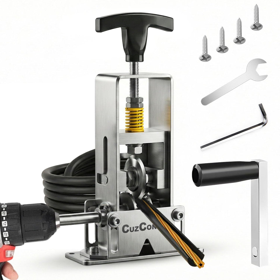 Cuzconven wire stripper blade close-up shows carbide blades for precision.