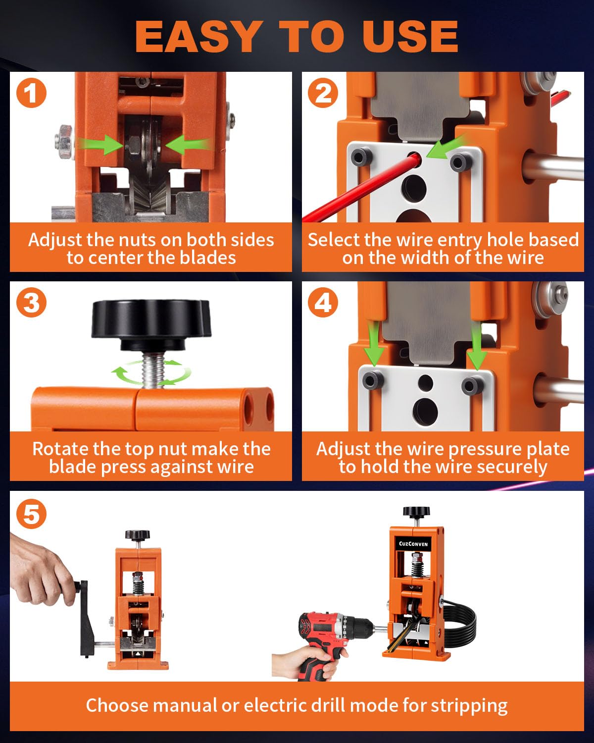 CuzConven dual-drive operation supports manual and electric stripping.