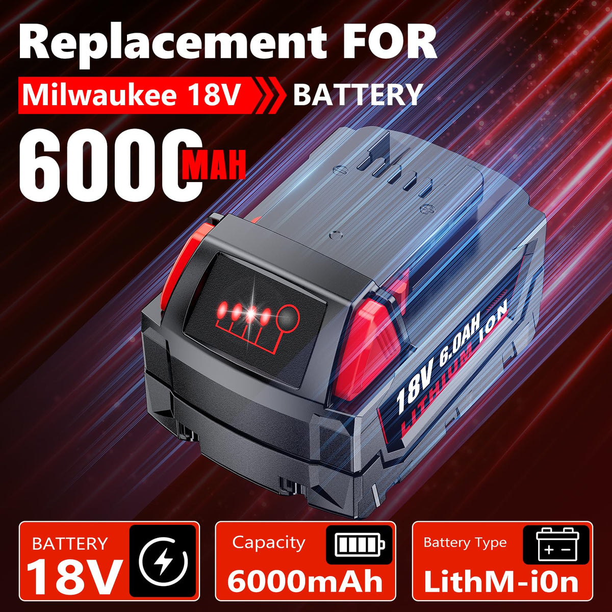 Cvagix M18 6000mAh battery side view shows compact design.