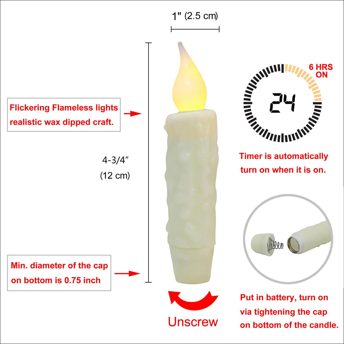 CVHOMEDECO battery-operated timer candle ready for convenient use in any space.
