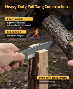 CVLIFE fixed blade knife D2 steel core supports edge retention under heavy workloads.