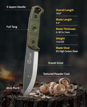CVLIFE fixed blade knife full tang design delivers reliable strength for heavy-duty tasks.