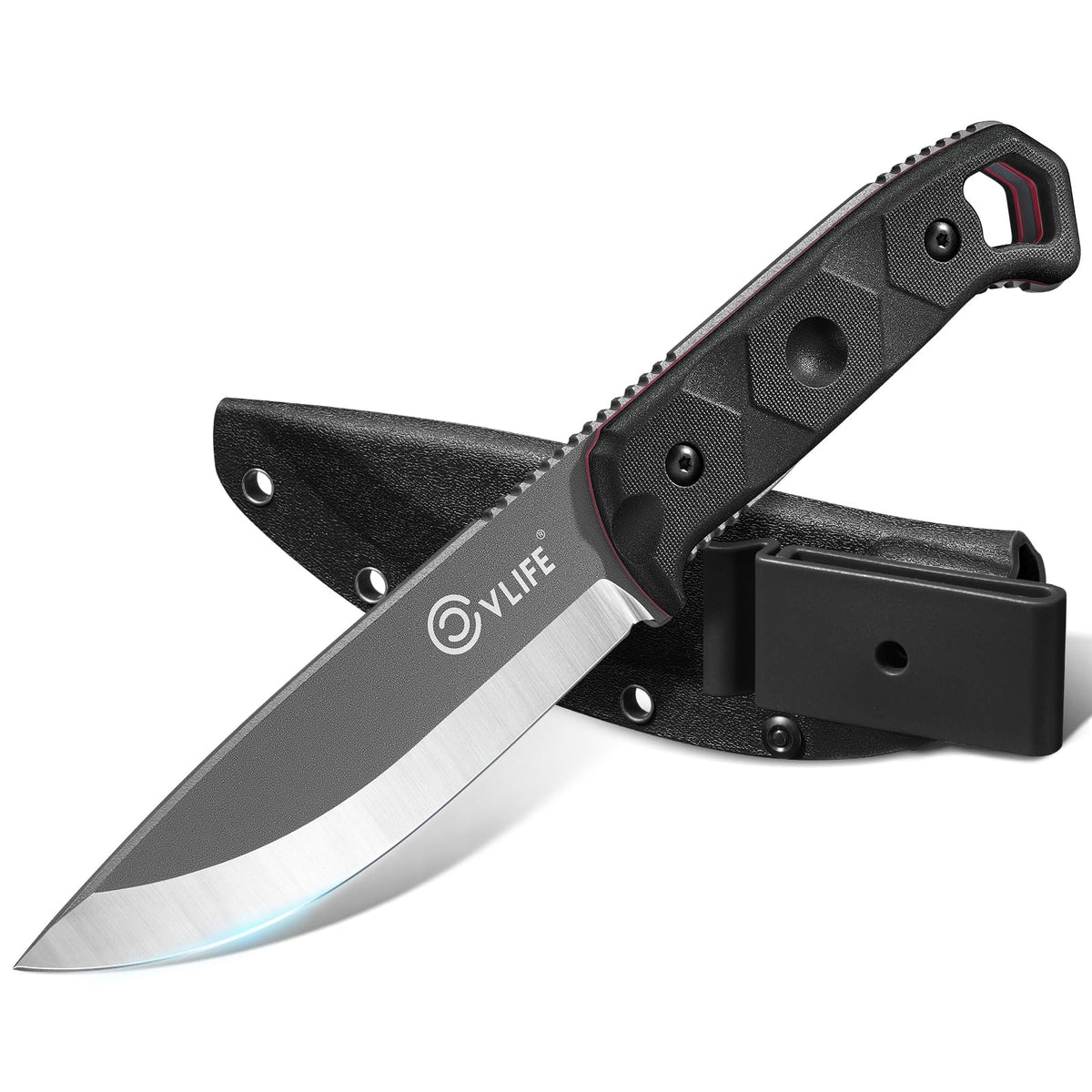 CVLIFE fixed blade knife with sheath—blade edge view for tough cutting tasks