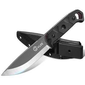 CVLIFE fixed blade knife with sheath—blade edge view for tough cutting tasks