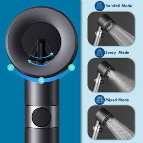 CWPW shower head on‑off pause button in use