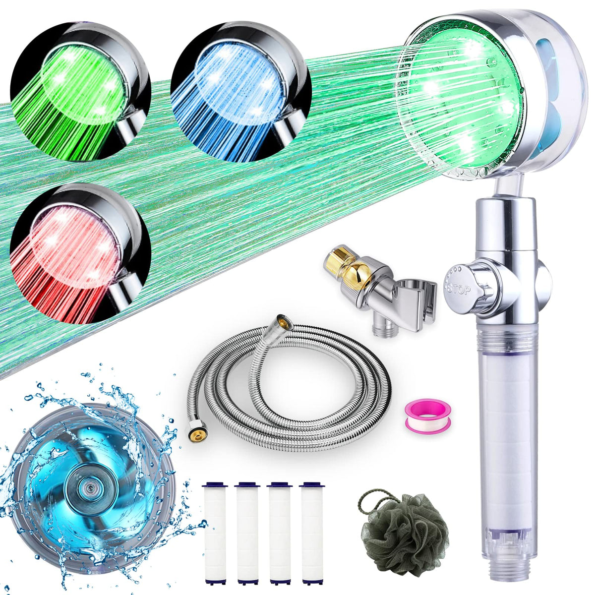 CWPW ANTOWER LED shower head handheld with adjustable flow for a refreshed shower.