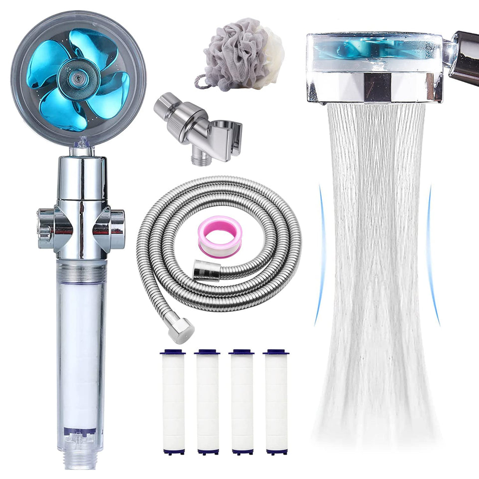 CWPW high-pressure shower head with blue hose delivers a massage-like rinse and water savings.