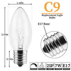 CXLHO C9 bulbs clear 25-pack provide 120V, 7W brightness for outdoor decor