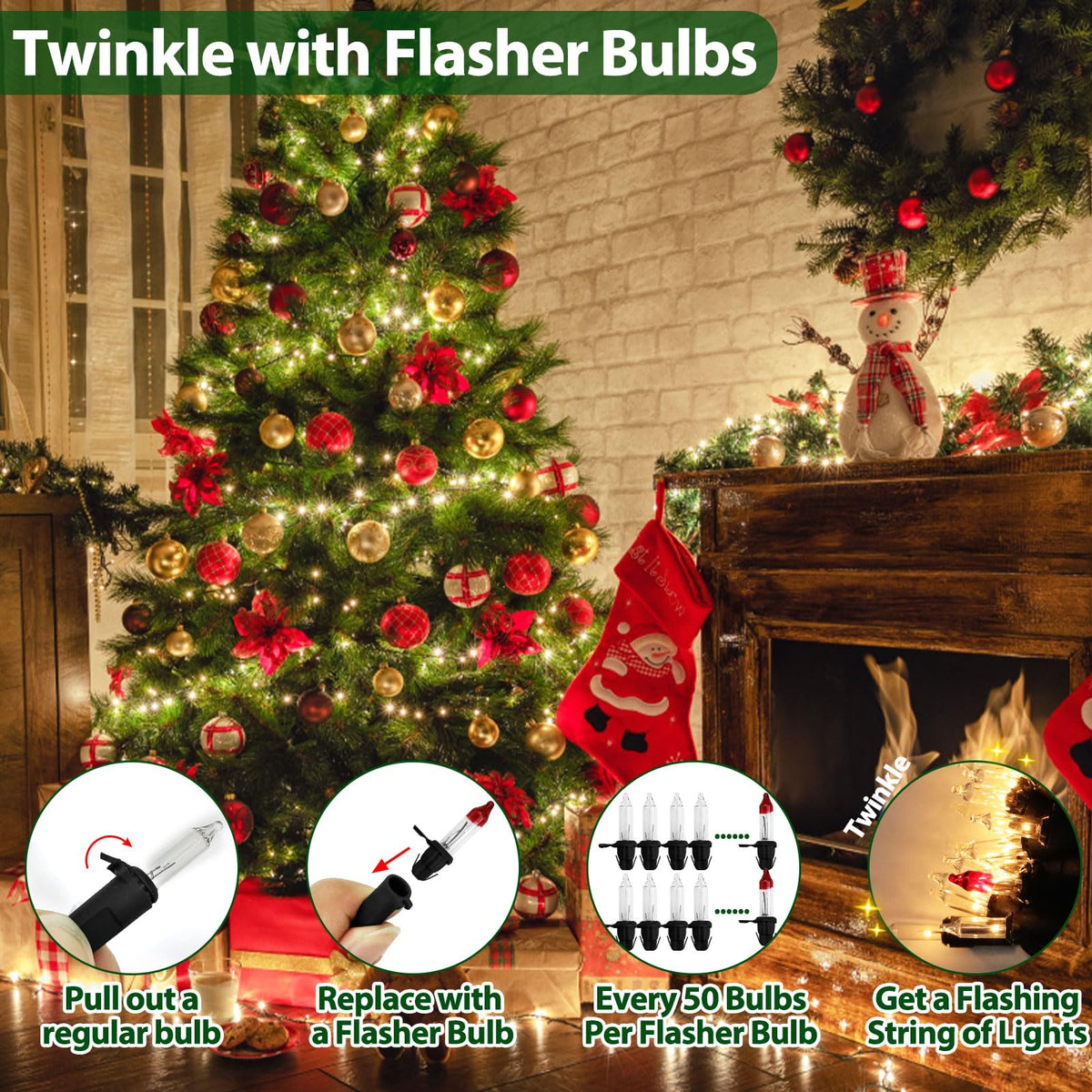 Twinkle option with red flasher bulbs for sparkle