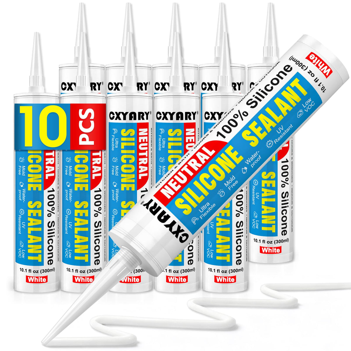 CXYARY silicone caulk 10-pack packaging for quick, reliable sealing projects.