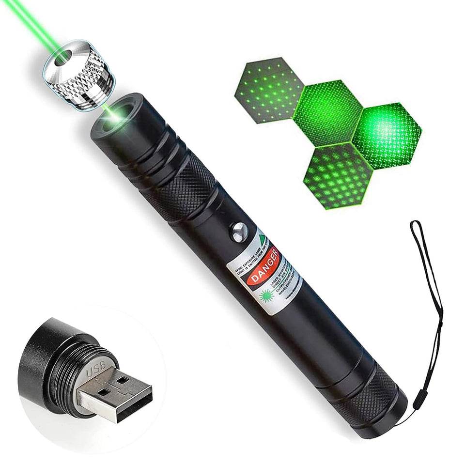 Cyahvtl laser pointer front view highlights compact, durable aluminum body for outdoor use.
