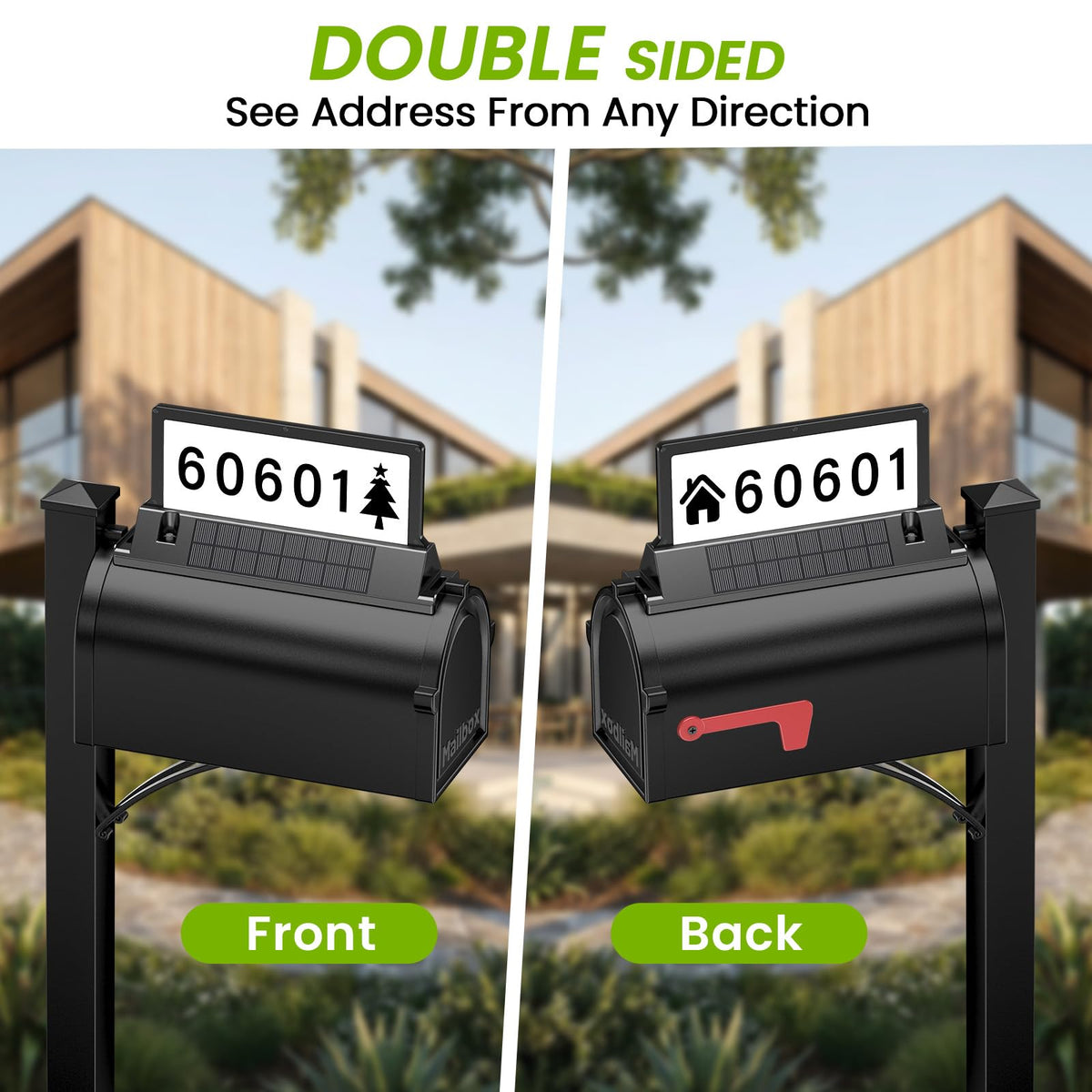 Cybrasc solar address sign with three-color modes to suit your curb style.
