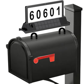 Cybrasc solar address sign with magnetic mount for drill-free mailbox visibility at night.