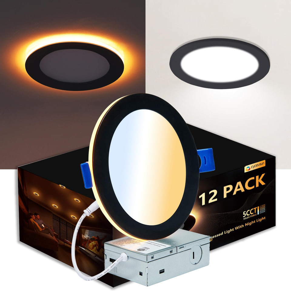 CycevSun 12-pack black recessed lights offering broad indoor coverage.