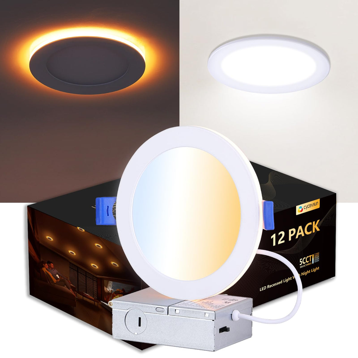 CycevSun 12-pack 6-inch LED downlights with slim canless wafer design.