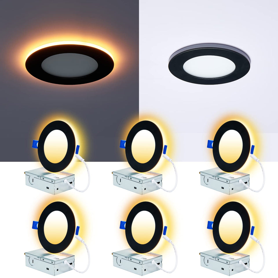 CycevSun 6-pack black 4-inch recessed lights with night light for warm ambience.