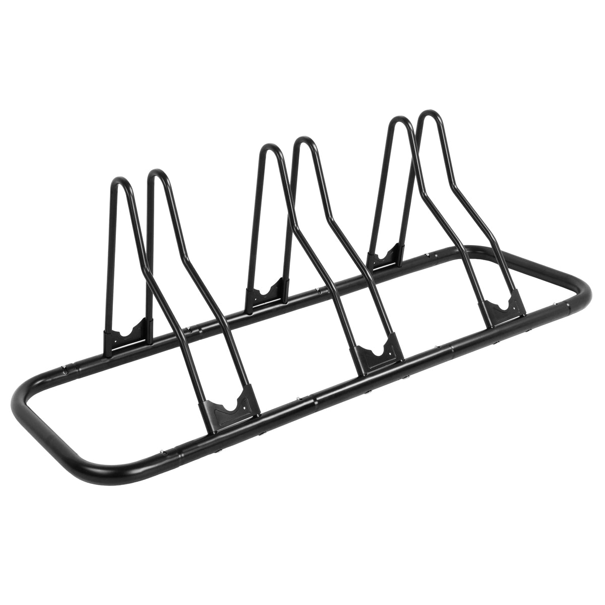CyclingDeal bicycle floor rack stand front-angled view for compact three-bike storage