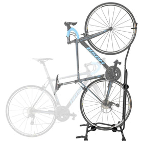 CyclingDeal upright bike stand vertical-horizontal: space-saving bike storage in a garage.