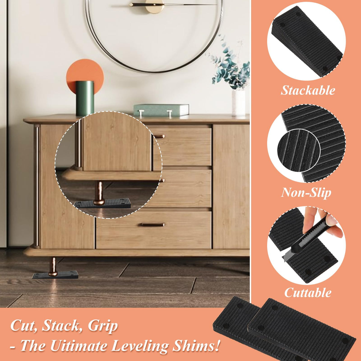 CYEAH table leveler shims help reduce wobble on uneven floors.