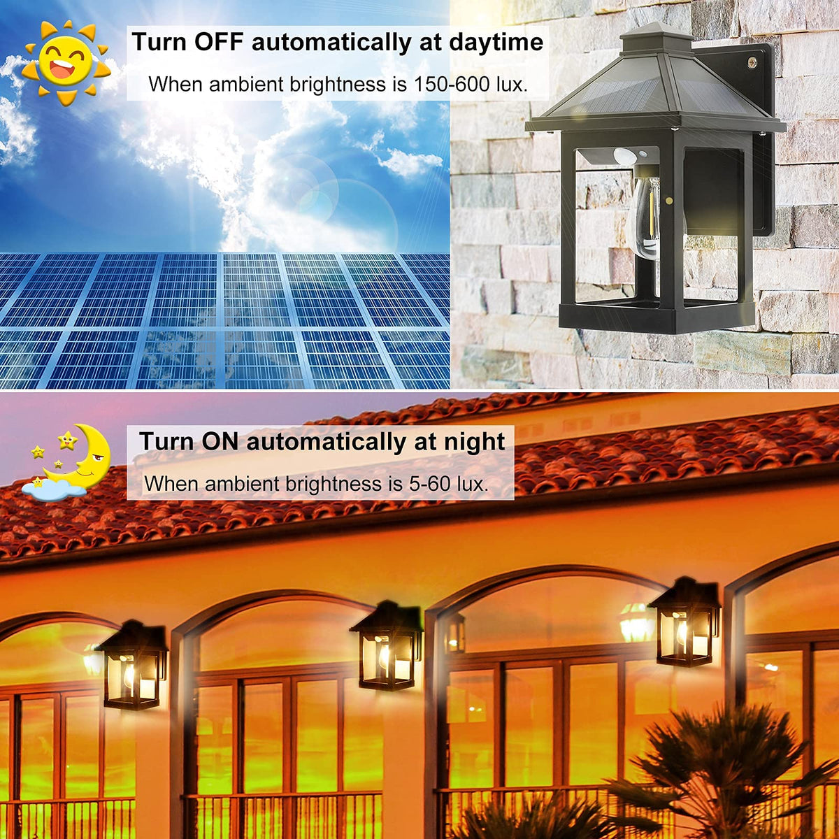 CYHKEE solar wall lantern for garage entry provides secure lighting.