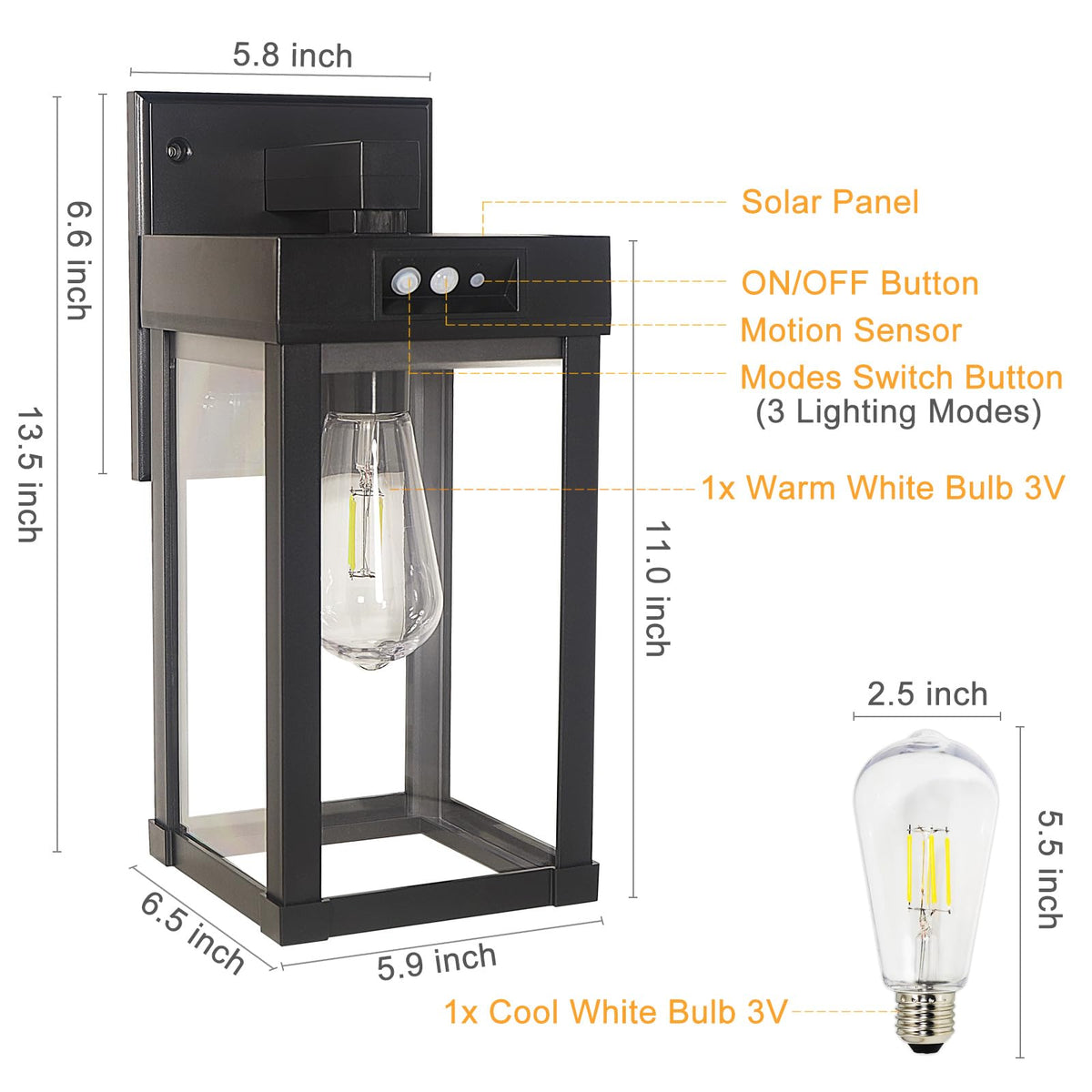 CYHKEE solar wall light IP65 waterproof for all weather