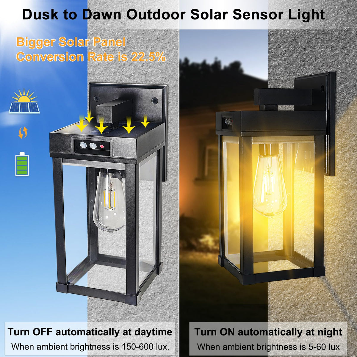 CYHKEE solar wall light with warm white bulb for cozy outdoors