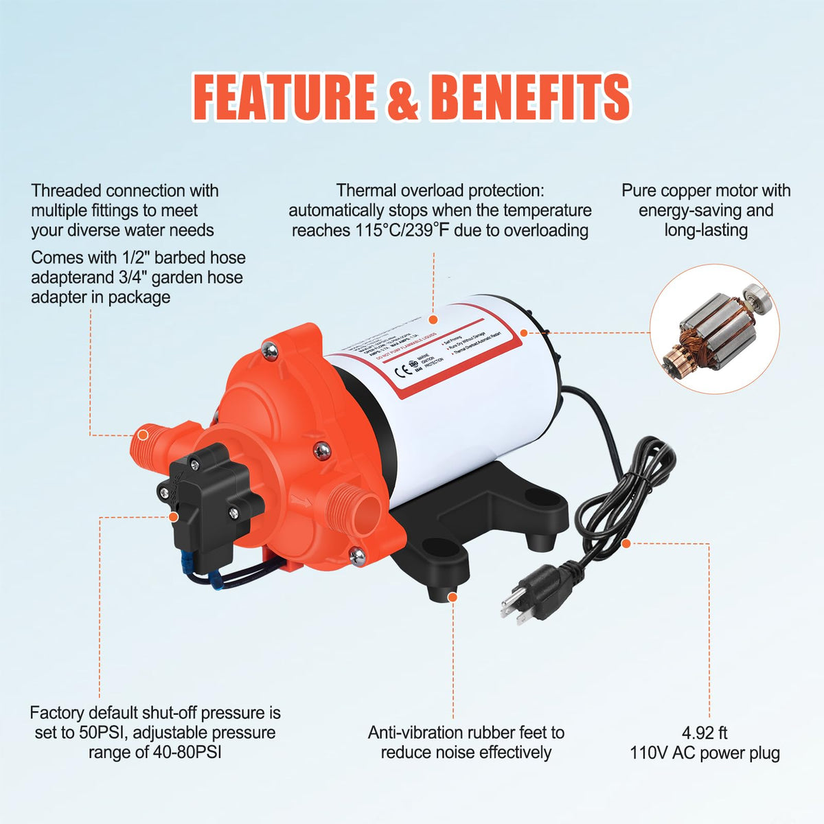 Cykleking quiet operation with rubber feet reduces pump noise.