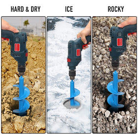 Cyleodo dual-blade auger bit cutting ice cleanly for easier drilling