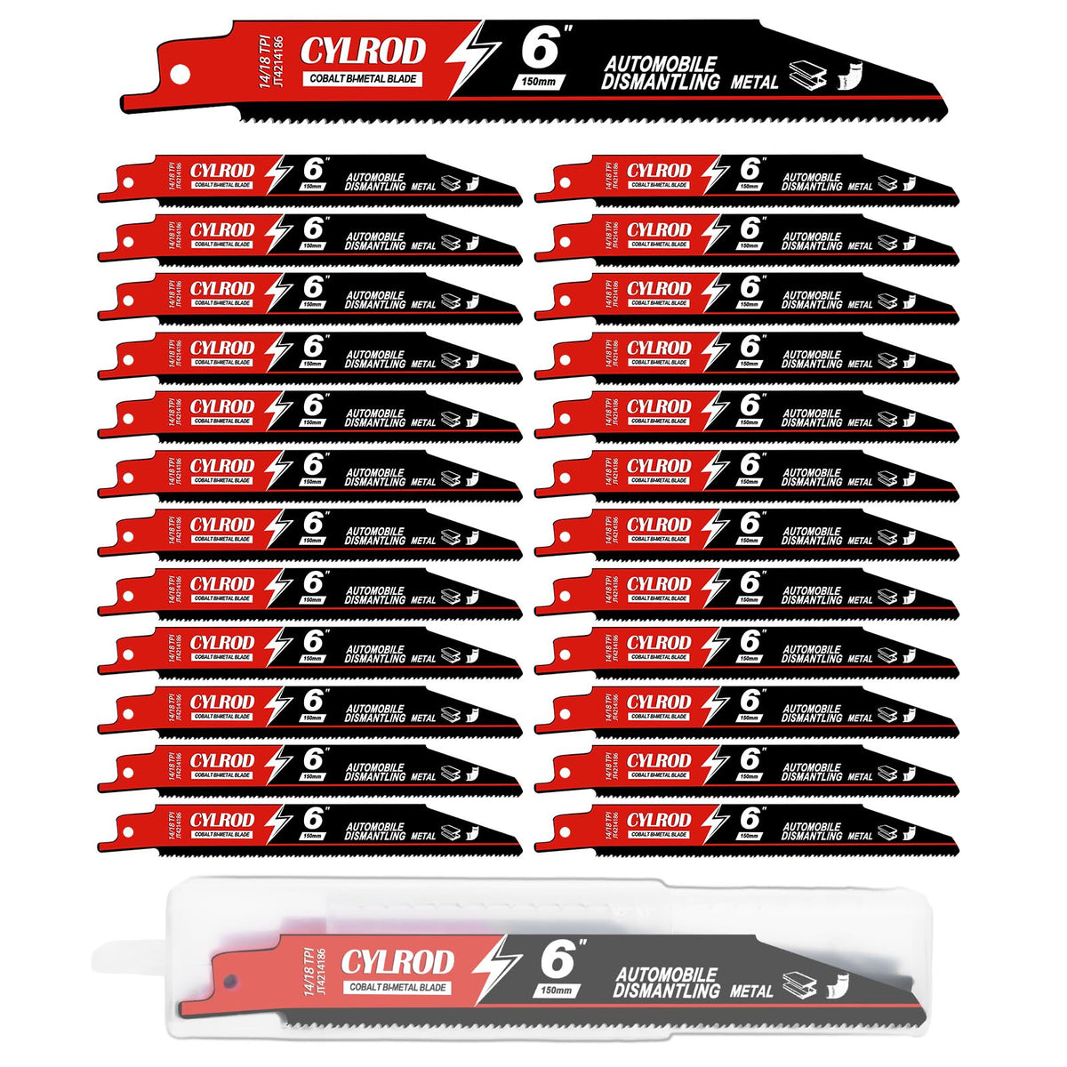 Cylrod 25-pack 6-inch blades in packaging for versatile metal cutting.