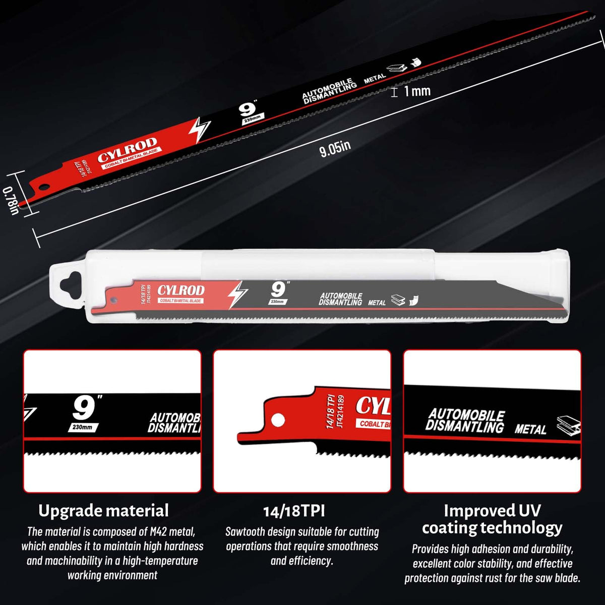 8% cobalt steel blend enhances blade hardness and wear resistance.