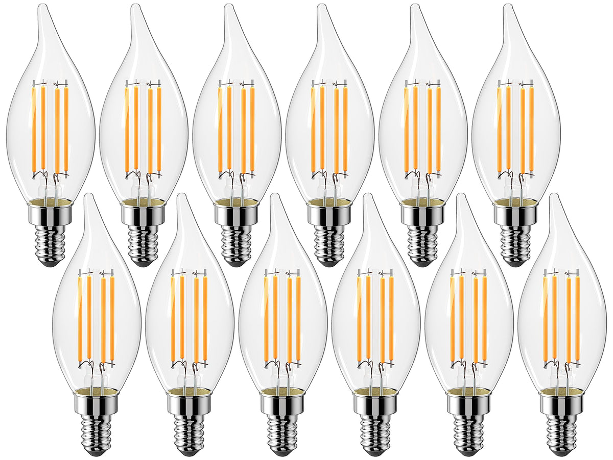 CYLYT flame-tip clear LED bulb creates warm ambience for chandeliers.