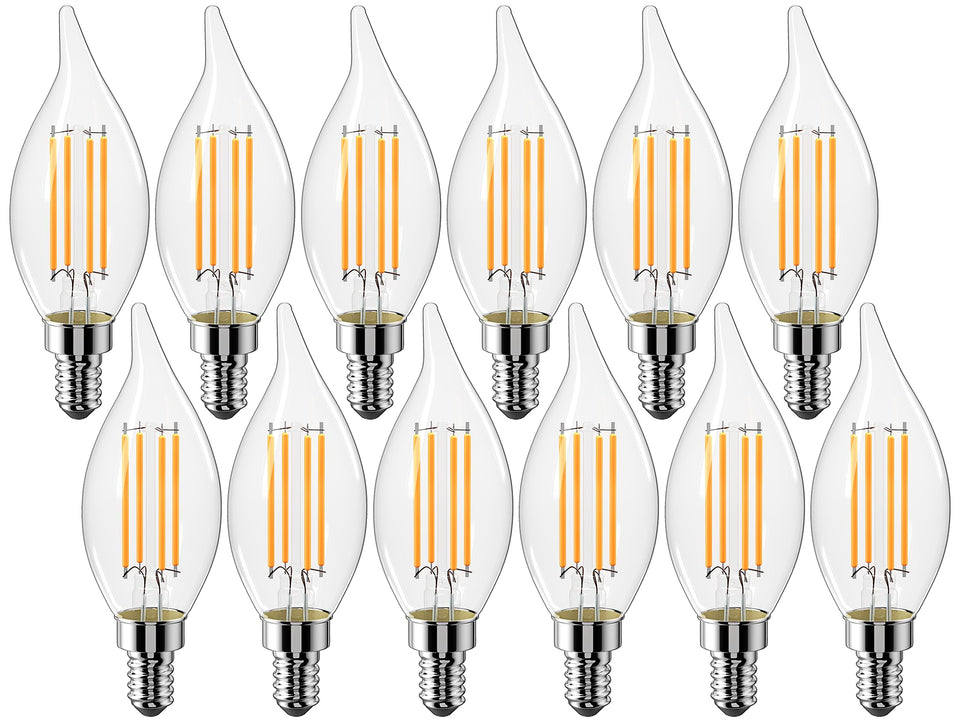 CYLYT flame-tip clear LED bulb creates warm ambience for chandeliers.