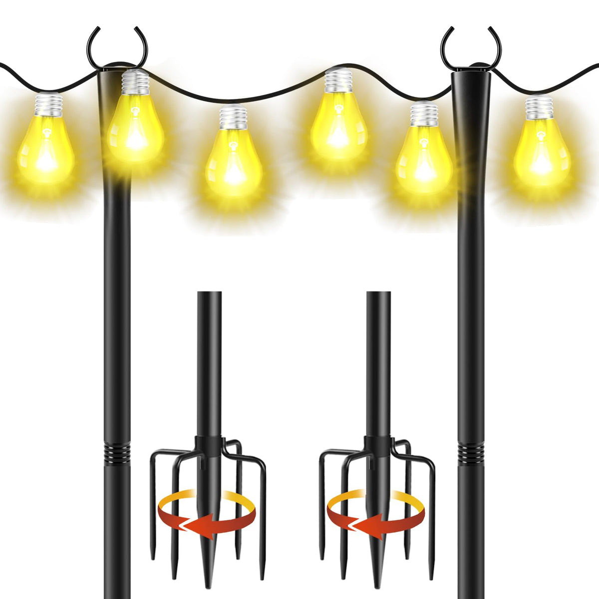 Cymuber 2-pack 10ft light poles with forked base for stable outdoor setups.