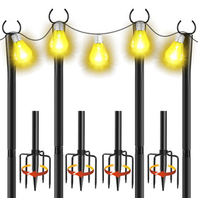 Cymuber 4-pack 10ft string light poles with base for wind-stable backyard lighting.