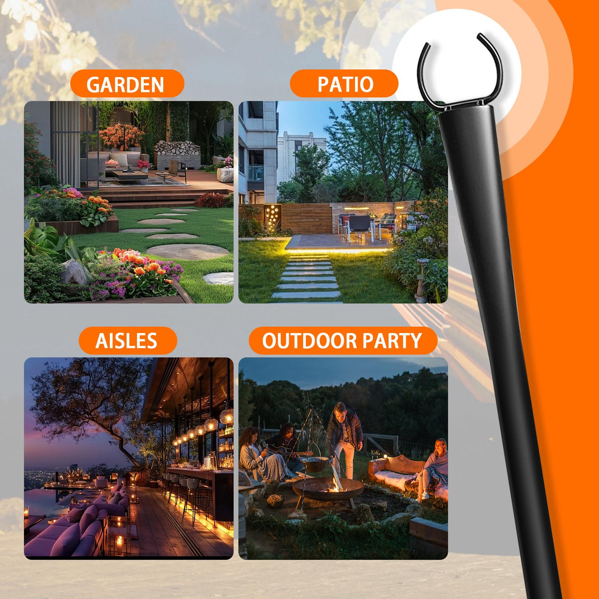 Cymuber outdoor metal light stand highlights garden evenings with sturdy, weatherproof construction.