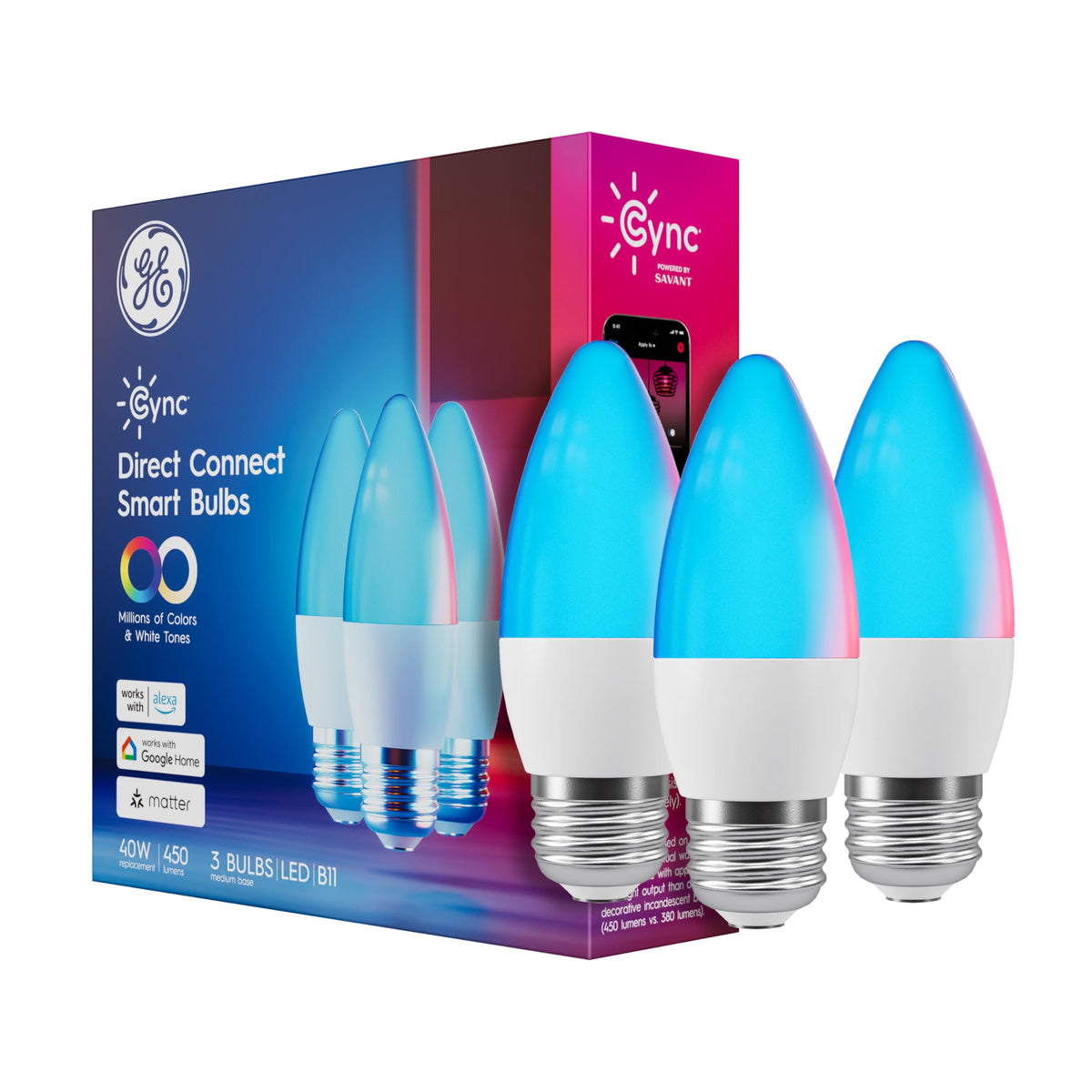 Cync color-changing LED bulbs with app control for mood lighting.