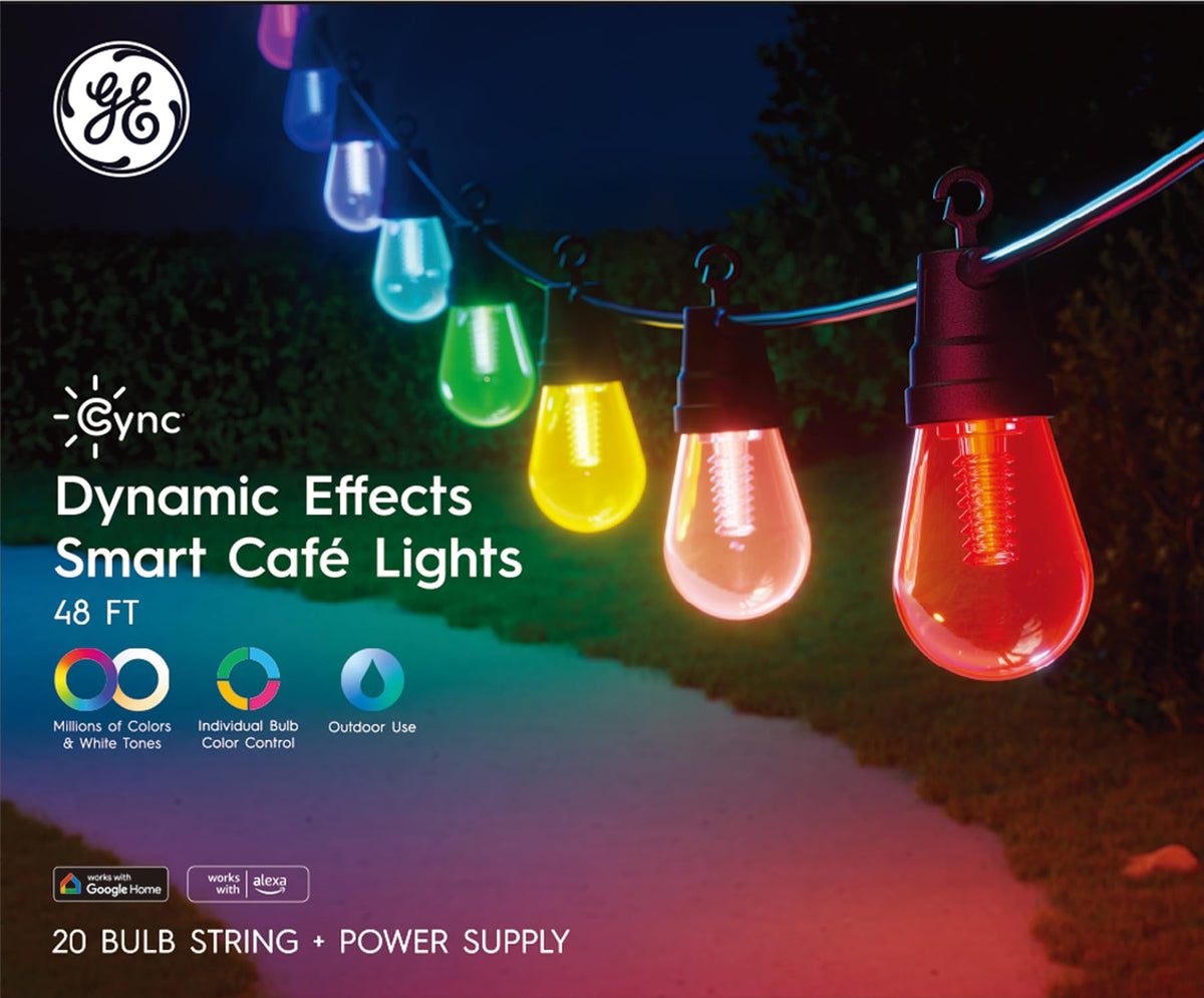 GE Cync cafe lights are IP65 weatherproof for all-weather use